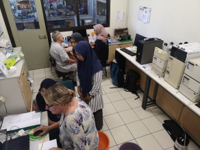Creating a sequence table for running a set of samples. Dr. Rebecca Hood explains to the participants how to use the C/N list containing the exact weights into the ChemStation sequence, including the weight for simpler calculation purpose.
