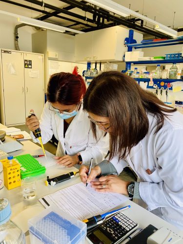 Dolly Manic and Lenny Yap at lMBT Graz: Sample preparation for BCA Protein Analysis