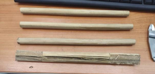 Bamboo specimens before and after tensile strength testing