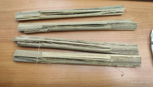 Bamboo specimens before and after tensile strength testing