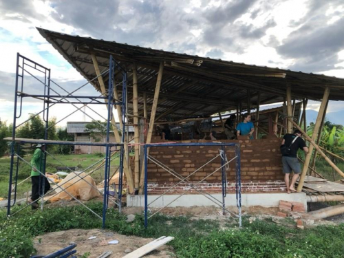 Adobe walls during the construction of the guesthouse in BAAN DOI Centre of Agriculture